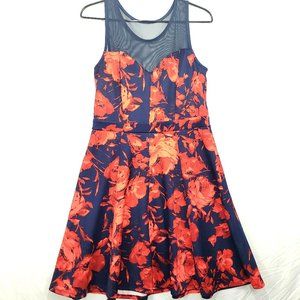 En Focus DARK NAVY BLUE and Red Floral Dress